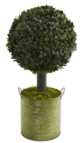 1.5â€™ Boxwood Ball Topiary Artificial Tree in Green Tin (Indoor/Outdoor)