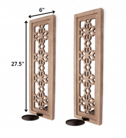 6 X 8.75 X 27.5 Tan Rustic Lattice Mirrors - Candle Holder Sconce Set