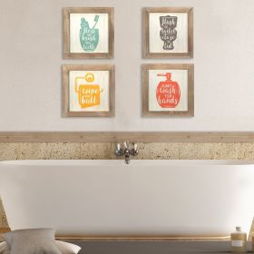 Floss  Flush  Wipe  Wash Metal And Wood Framed Wall Art