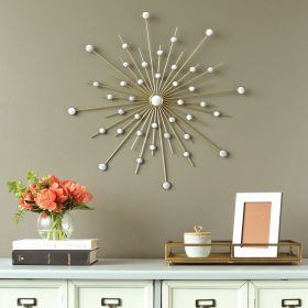 Shimmering Gold Metal Mirror Burst Wall Decor