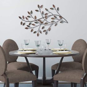 Gold And Teal Blowing Leaves Metal Wall Decor