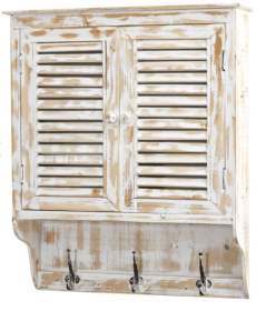 32â€ White Washed Wall Cabinet with Hooks