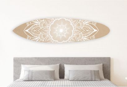 18" X 1" X 76" Wood and Tan Tranquility Surfboard Wall Art