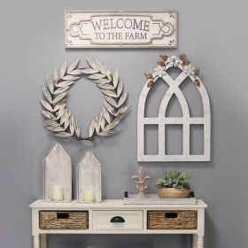 Distressed White Metal Wreath Wall Decor