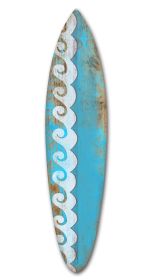 Distressed And Rustic Aqua Waves Surfboard Wood Panel Wall Art