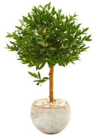 38â€ Olive Topiary Artificial Tree in Bowl Planter UV Resistant (Indoor/Outdoor)