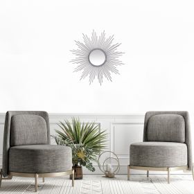 Silver Metal Sunburst Round Wall Mirror