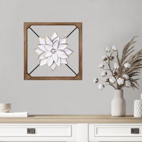 Wood Framed White Metal Flower Wall DÃ©cor