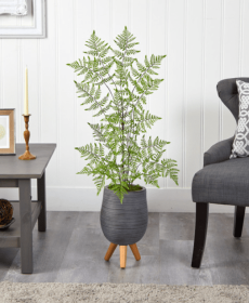 39â€ Ruffle Fern Artificial Tree in Gray Planter with Stand