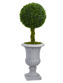 3â€™ Braided Boxwood Topiary Artificial Tree in Gray Urn UV Resistant (Indoor/Outdoor)