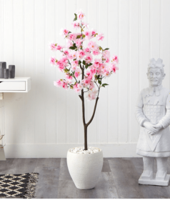 4.5â€™ Cherry Blossom Artificial Tree in White Planter