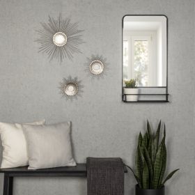 Set of Three Silver Metal Sunburst Round Wall Mirrors