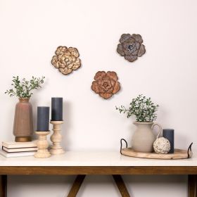 Set of Three Distressed Metal Flower Wall DÃ©cor