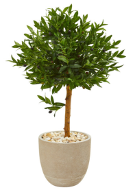 40â€ Olive Topiary Artificial Tree in Sand Stone Planter UV Resistant (Indoor/Outdoor)