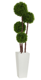 4' Boxwood Topiary Artificial Tree in Planter UV Resistant (Indoor/Outdoor)
