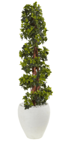 4â€™ English Ivy Topiary Tree in White Oval Planter UV Resistant (Indoor/Outdoor)
