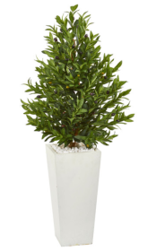 4â€™ Olive Cone Topiary Artificial Tree in White Planter UV Resistant (Indoor/Outdoor)