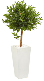 4â€™ Olive Topiary Artificial Tree in White Planter UV Resistant (Indoor/Outdoor)