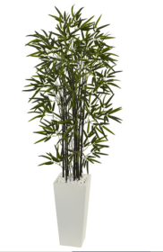 5.5' Black Bamboo Artificial Tree in White Tower Planter