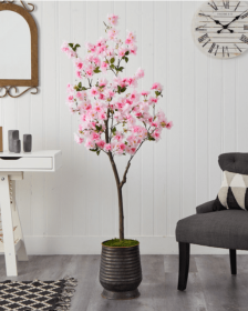 5.5â€™ Cherry Blossom Artificial Tree in Ribbed Metal Planter