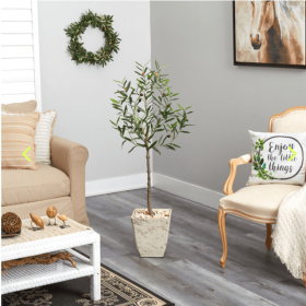 52â€ Olive Artificial Tree in Country White Planter
