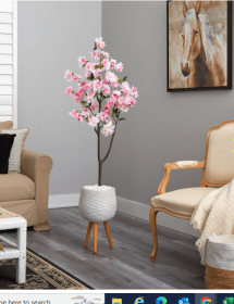 63â€ Cherry Blossom Artificial Tree in White Planter with Stand