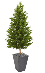 67â€ Olive Cone Topiary Artificial Tree in Slate Planter UV Resistant (Indoor/Outdoor)