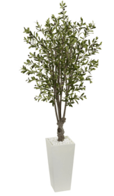 6' Olive Artificial Tree in White Tower Planter
