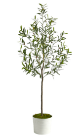70â€ Olive Artificial Tree in White Tin Planter