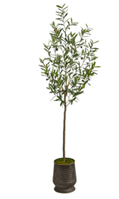 75â€ Olive Artificial Tree in Ribbed Metal Planter
