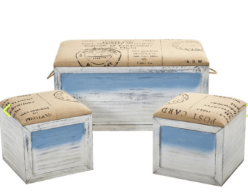 Ocean Breeze Storage Boxes, Bench and Seating Set (Set of 3)